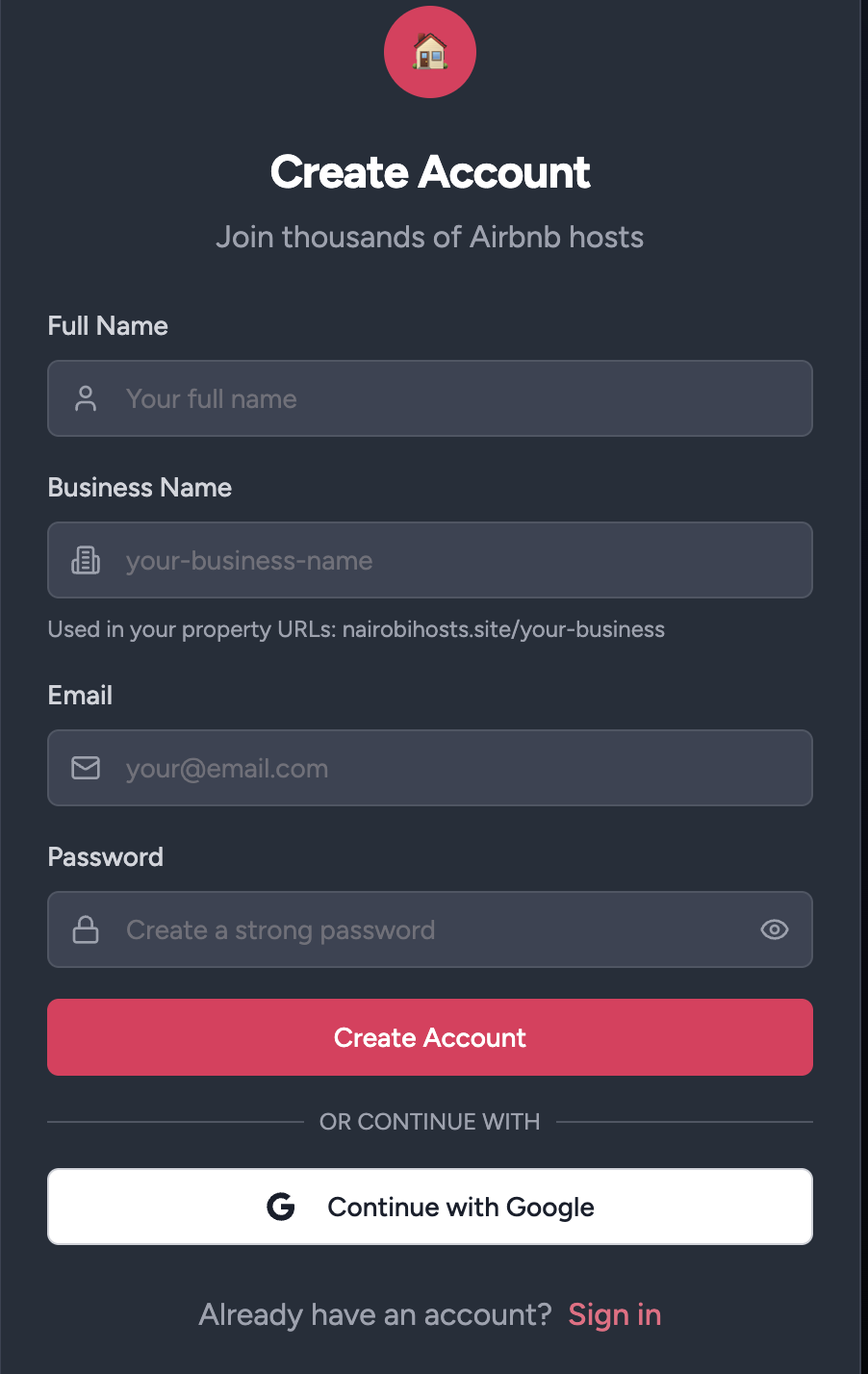 Create Account Form